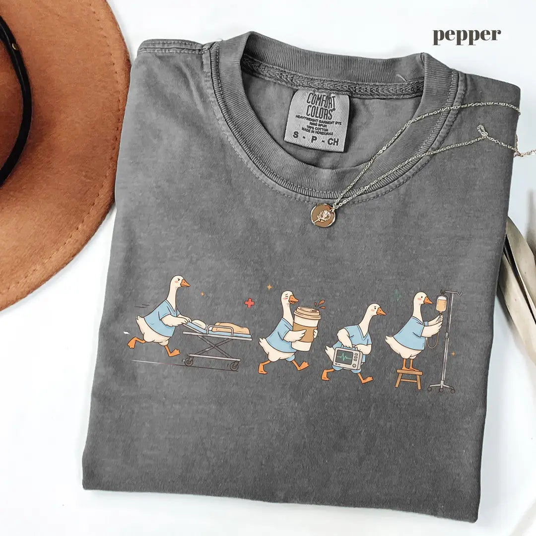Pepper Comfort Colors 1717 T-shirt with ER Nurse Goose design view 2