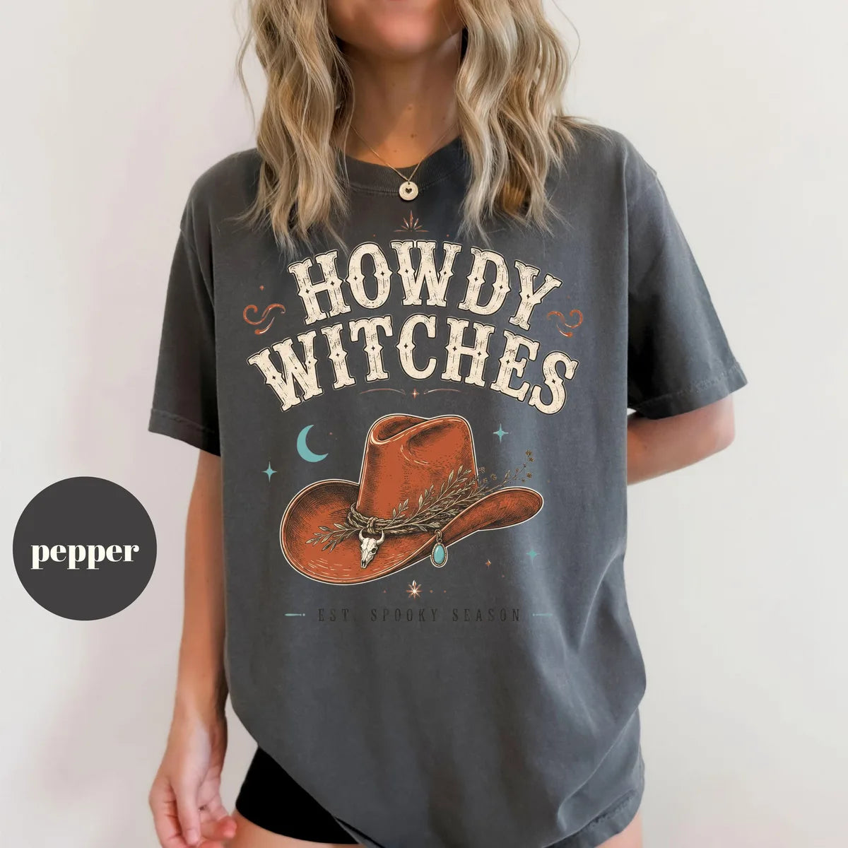 Pepper Comfort Colors 1717 T-shirt with Howdy Witches design view 2