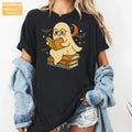 Glasses Ghost Reading Books - Bookish Halloween Comfort Colors T-Shirt alternate product view in Black.