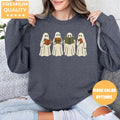 Dark Heather Crewneck sweatshirt with Ghost Reading design, alternate product view.