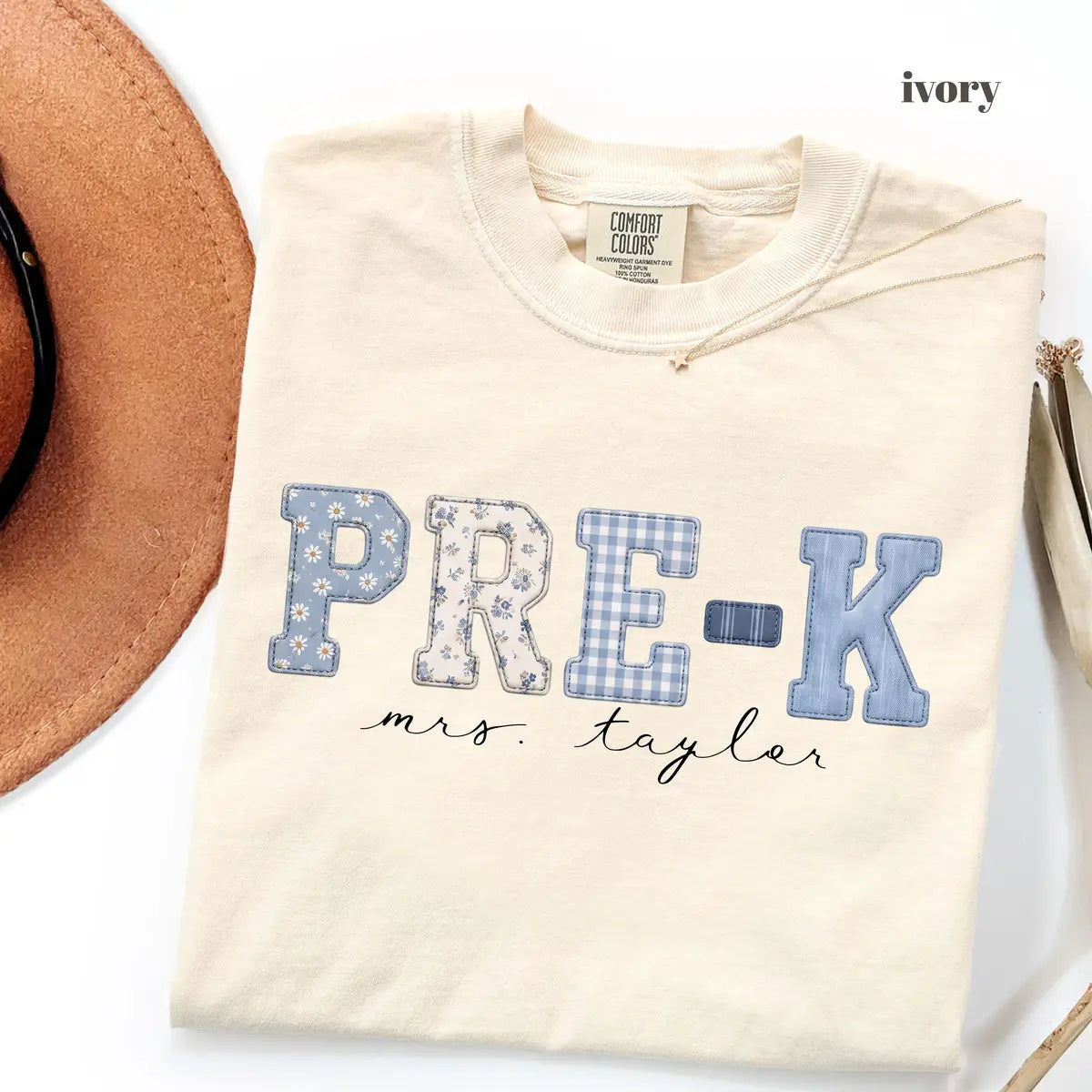 Ivory Comfort Colors 1717 T-shirt with Pre K Teacher design