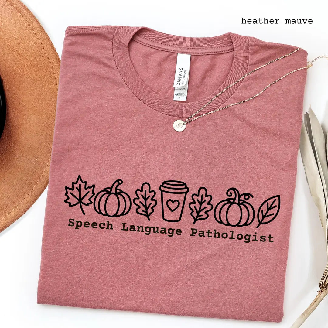 Heather Mauve Bella Canvas 3001 T-shirt with Speech Language Pathologist design