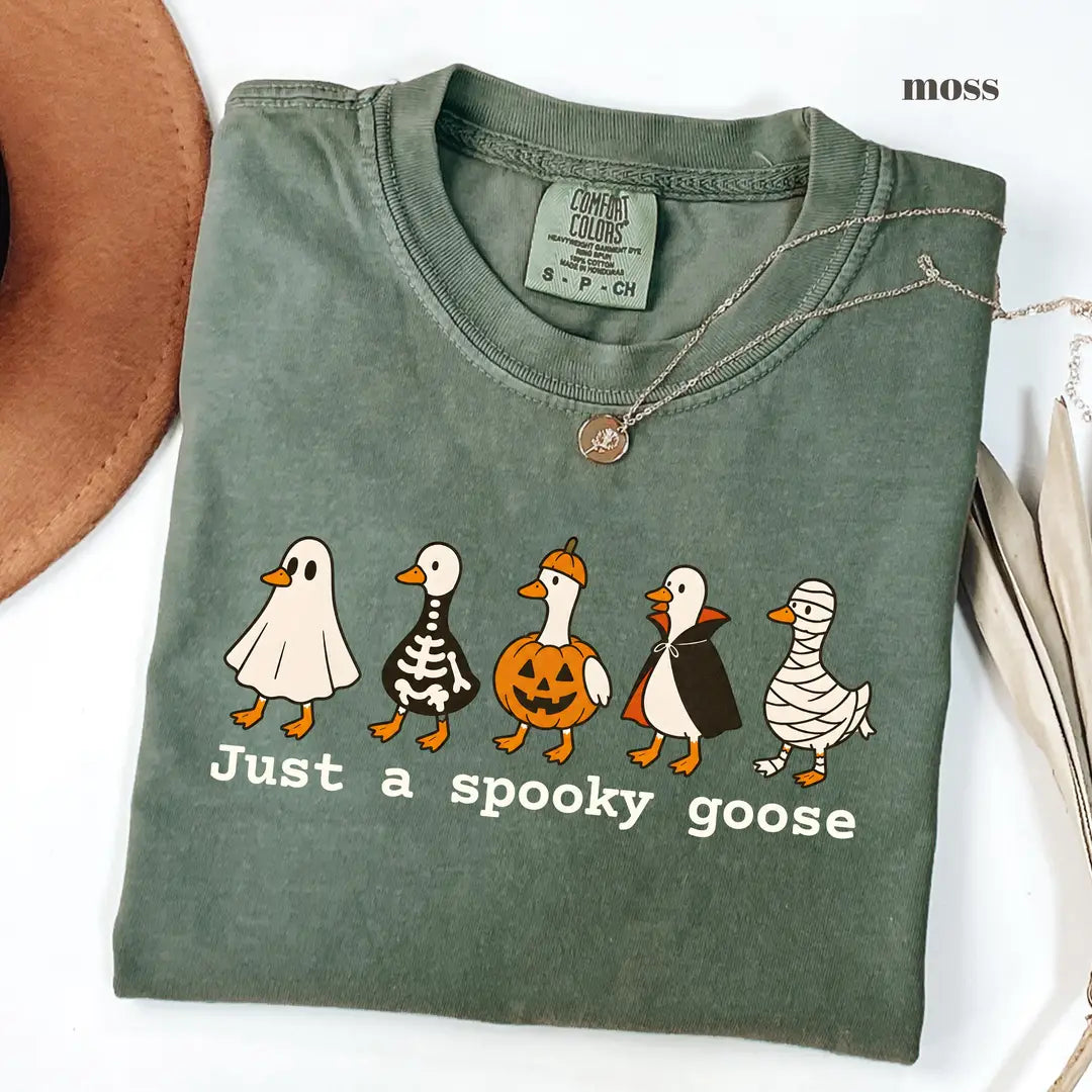Moss Comfort Colors 1717 T-shirt with Just A Spooky Goose design