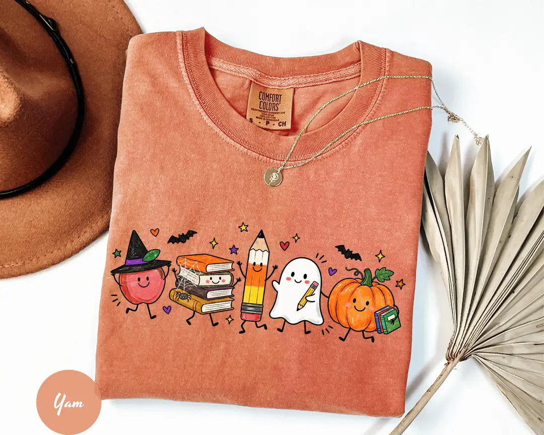 Comfort Colors 1717 T-shirt with Cute Halloween Teacher design worn by a model