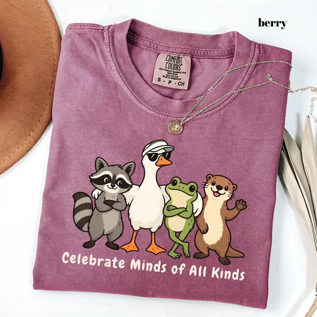 Comfort Colors 1717 T-shirt with Celebrate Minds of All Kinds design worn by a model view 3