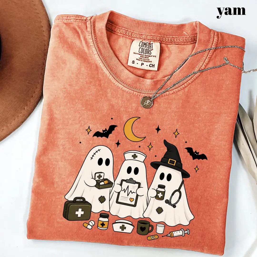 Comfort Colors 1717 T-shirt with Ghost Nurse Halloween design alternate view view 4