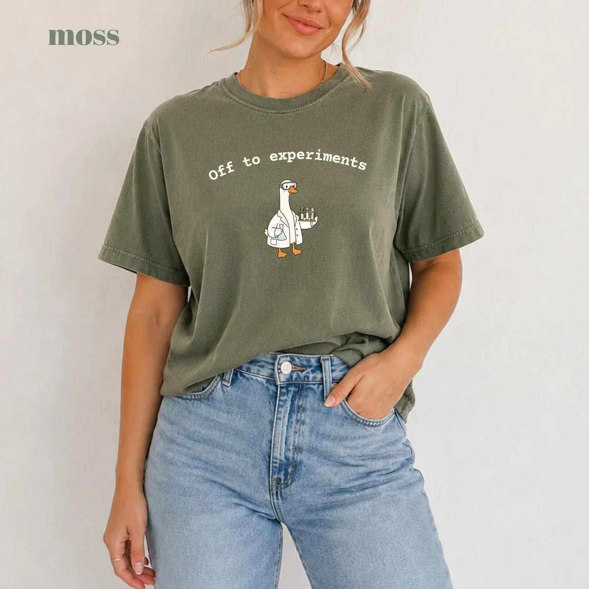 Moss Comfort Colors 1717 T-shirt with Off To Experiments design worn by a model