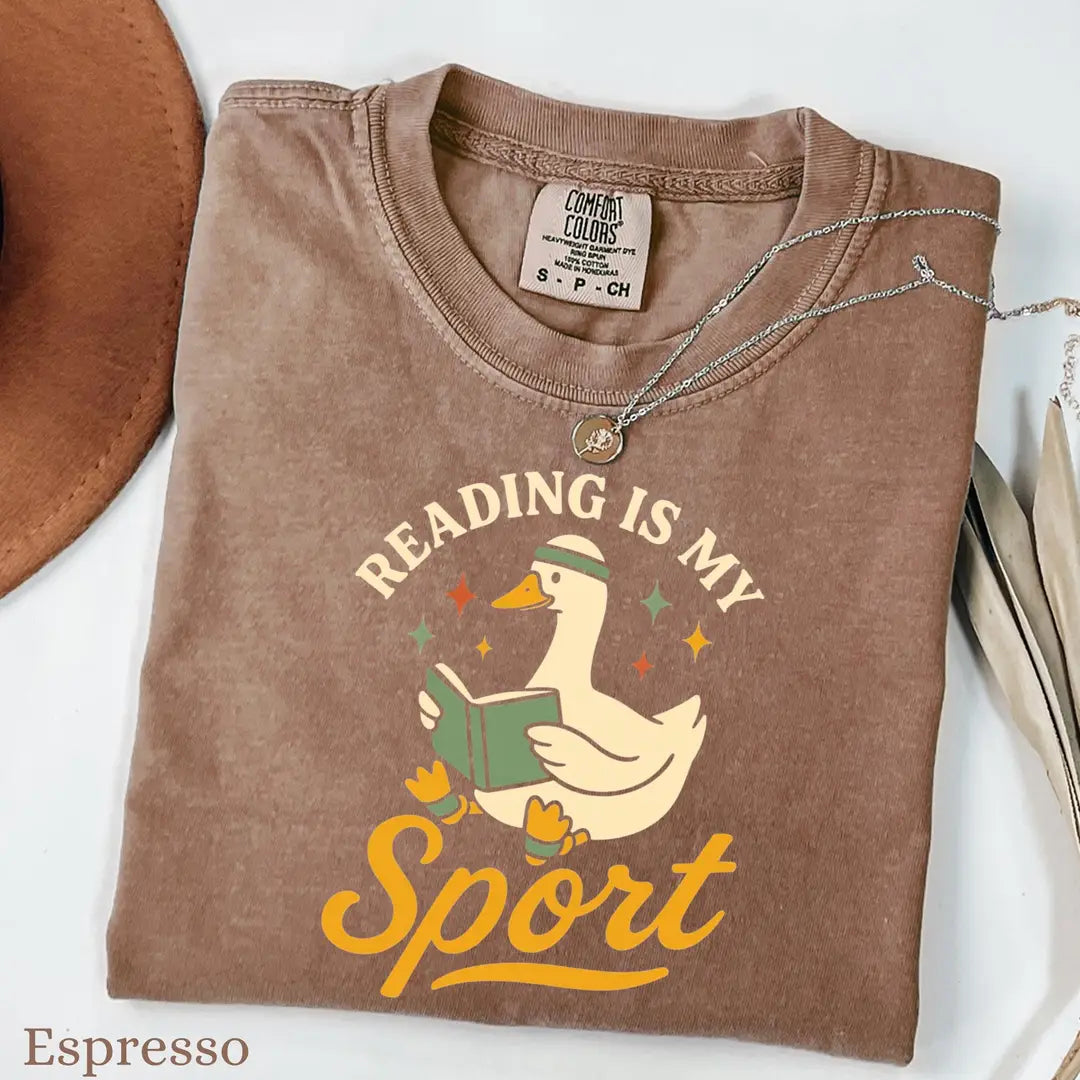 Espresso Comfort Colors 1717 T-shirt with Reading Goose design, alternate product view.