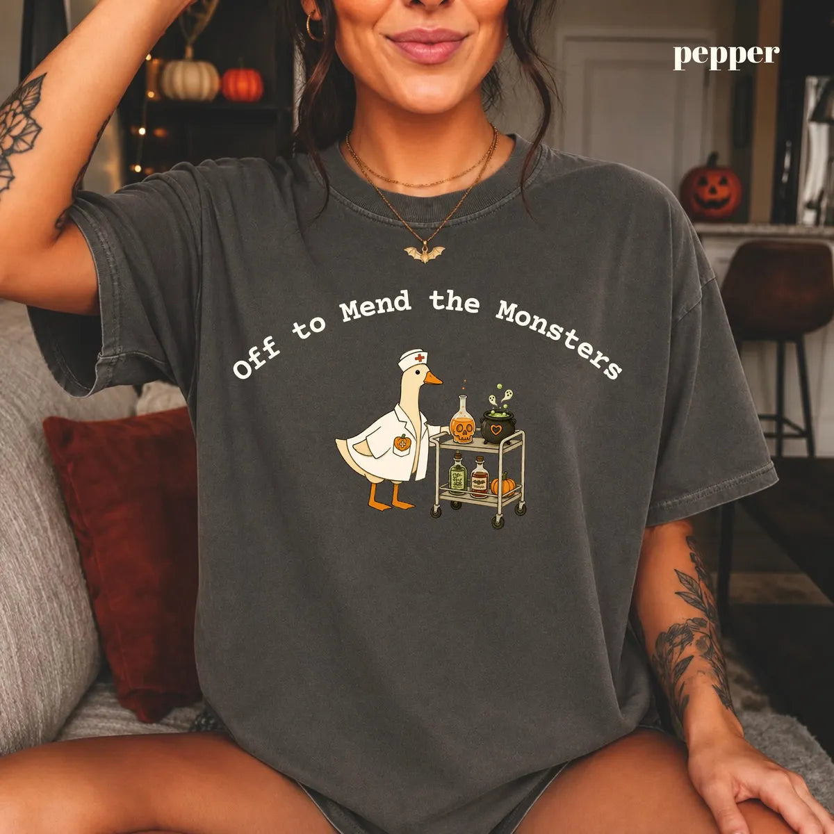 Pepper Comfort Colors 1717 T-shirt with Off to Mend the Monsters design view 2
