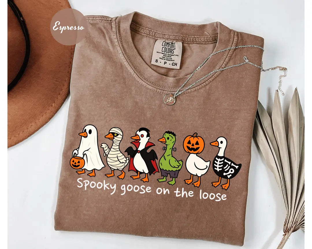 Espresso Comfort Colors 1717 T-shirt with Just a Spooky Goose design