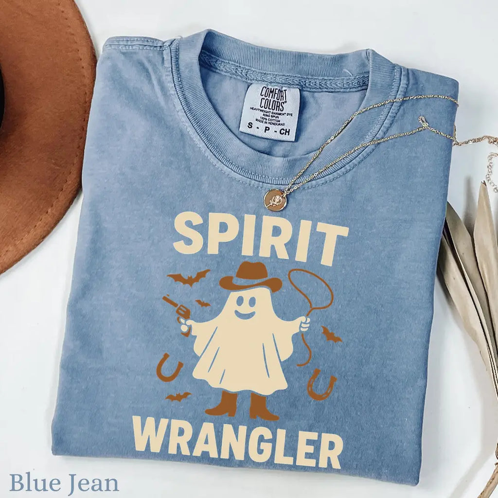 Ghost Wrangler - Western Halloween Comfort Colors T-Shirt alternate product view.