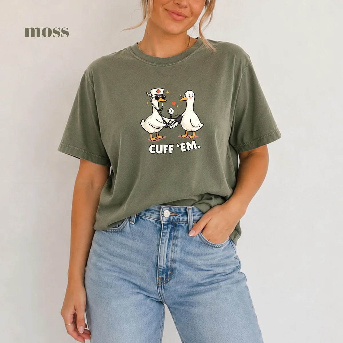 Moss Comfort Colors 1717 T-shirt with Funny Goose Nurse design