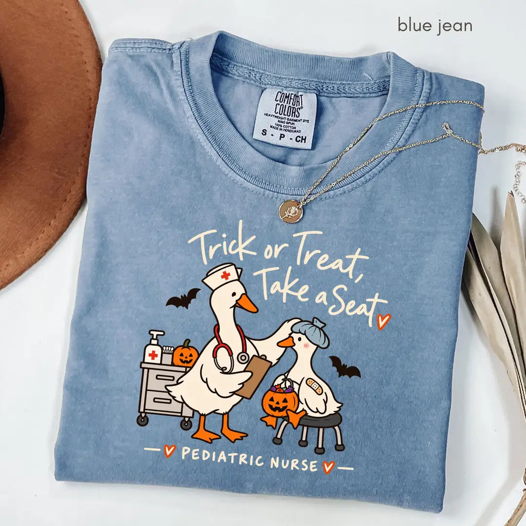 Blue Jean Comfort Colors 1717 T-shirt with Pediatric Nurse Halloween design
