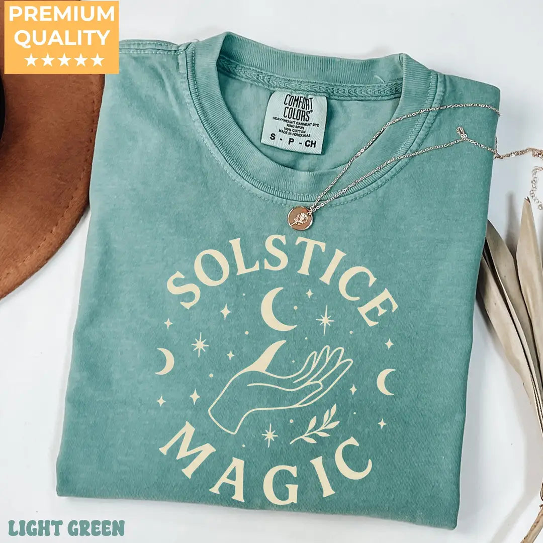 Light Green Comfort Colors 1717 T-shirt with Winter Solstice design, alternate product view.