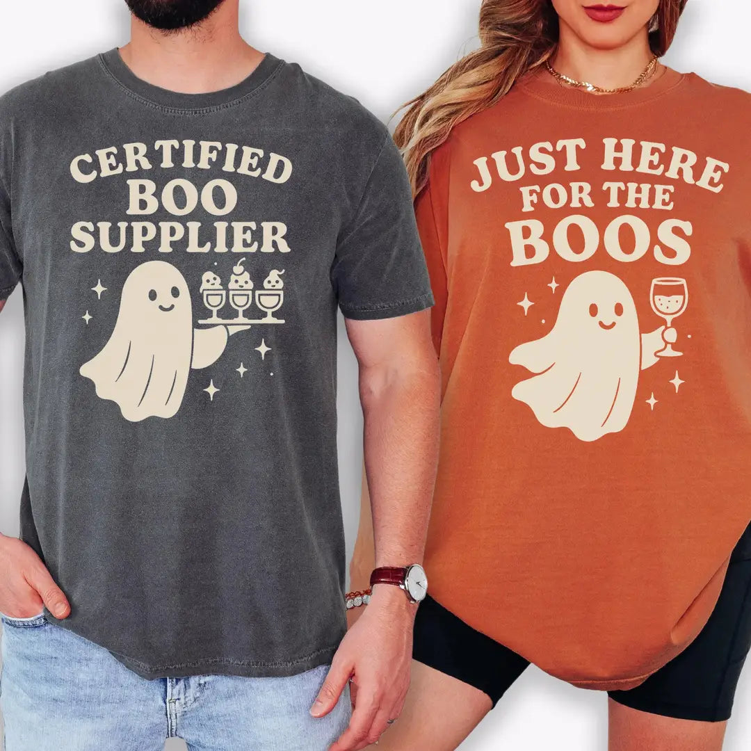 Certified Boo Supplier & Just Here for the Boos - Matching Comfort Colors T-Shirt hero view.