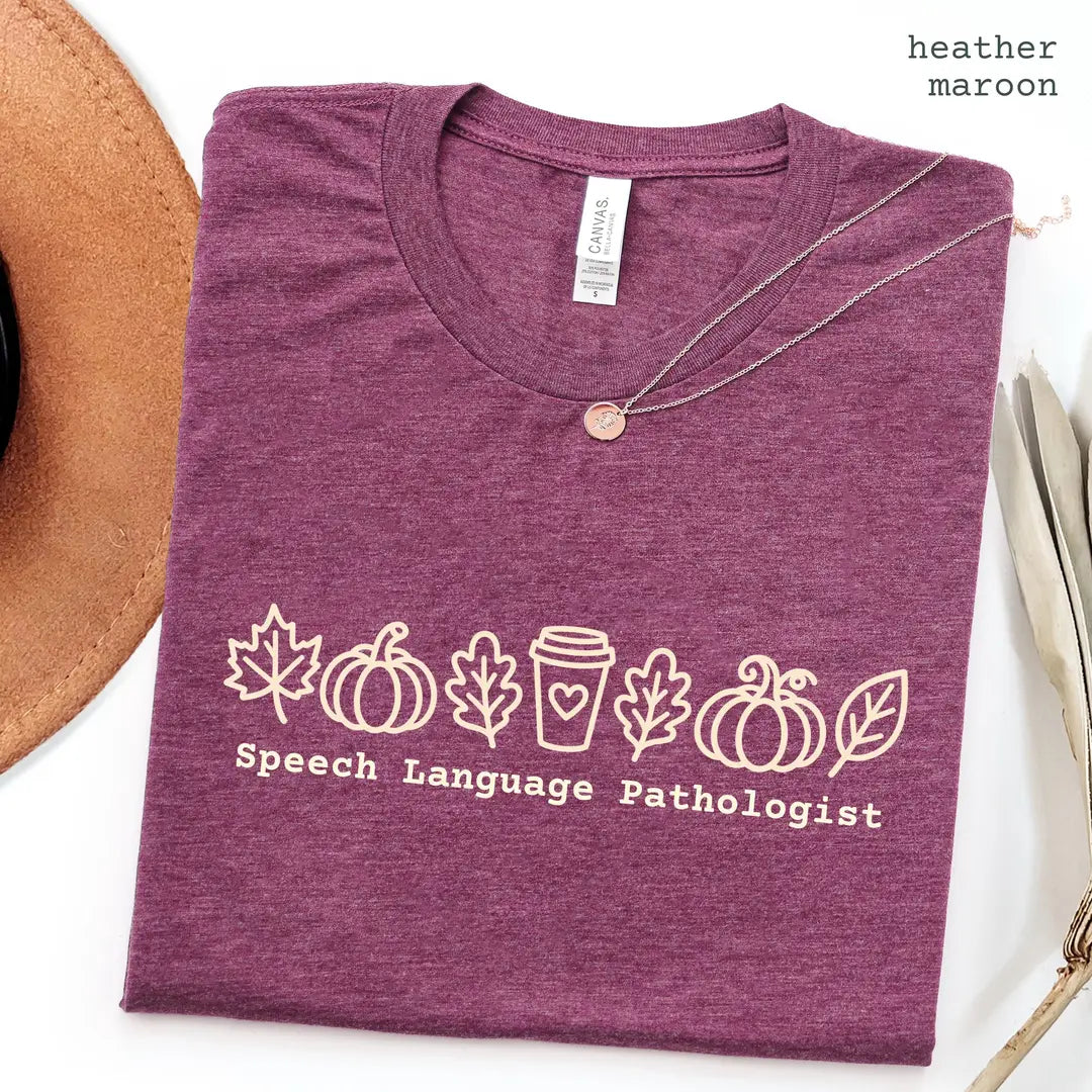 Maroon Bella Canvas 3001 T-shirt with Speech Language Pathologist design