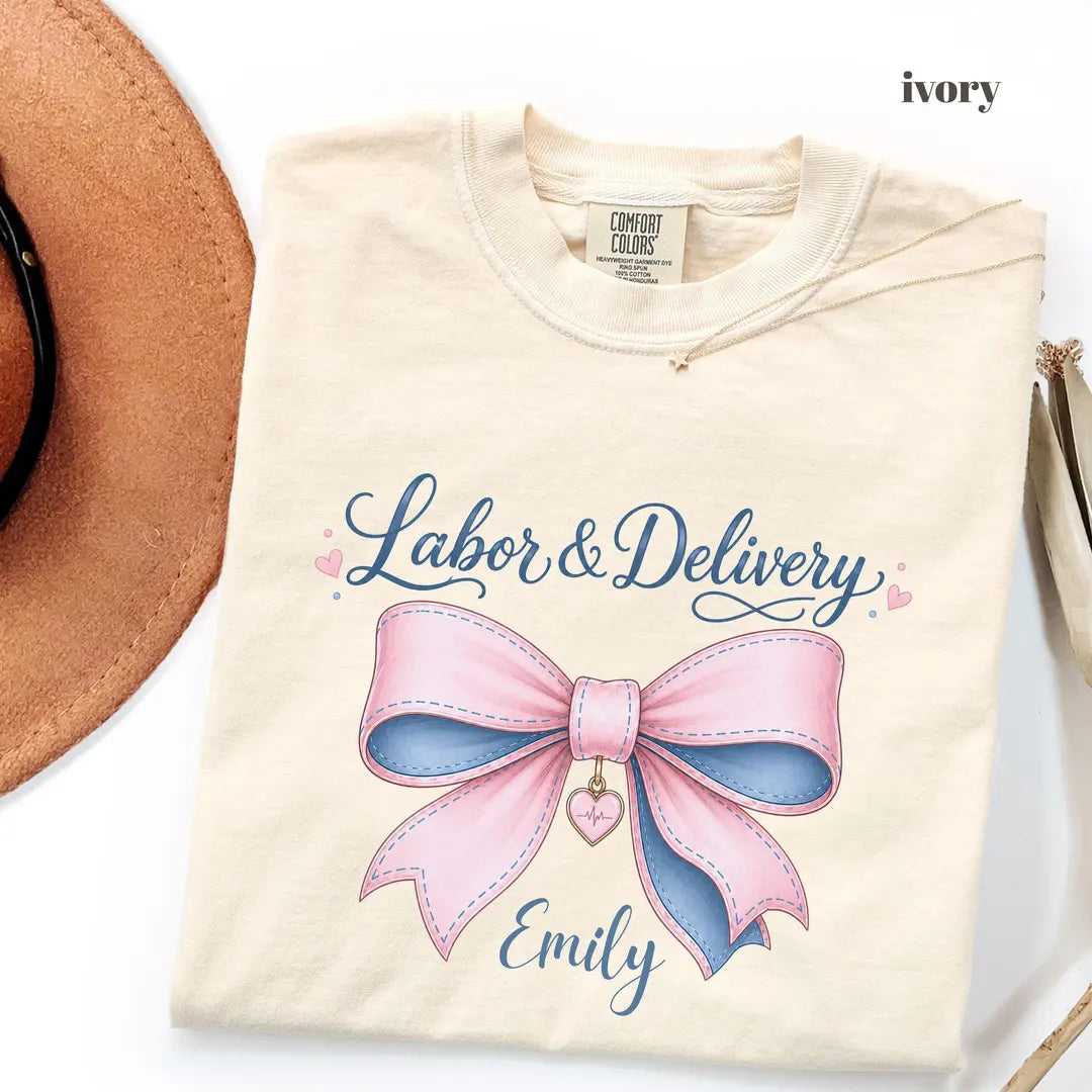Ivory Comfort Colors 1717 T-shirt with Labor and Delivery Nurse design view 2