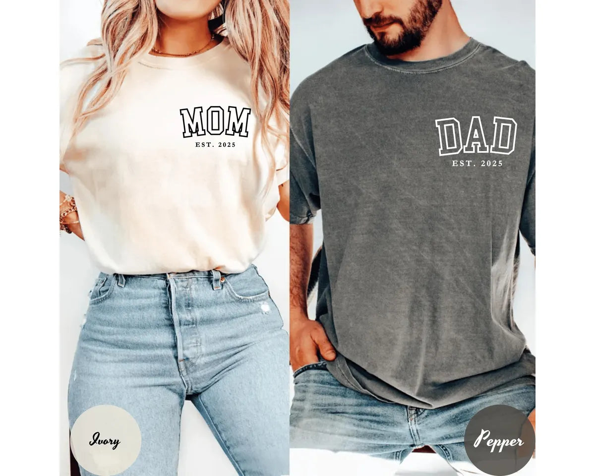 Pepper Comfort Colors 1717 T-shirt with Mom and Dad Est Year Pocket design