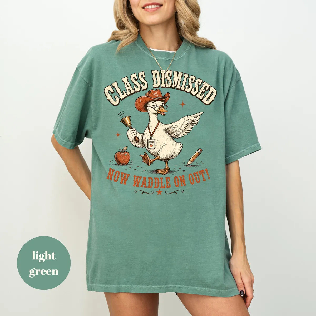 Comfort Colors 1717 T-shirt with Class Dismissed Teacher design worn by a model view 2