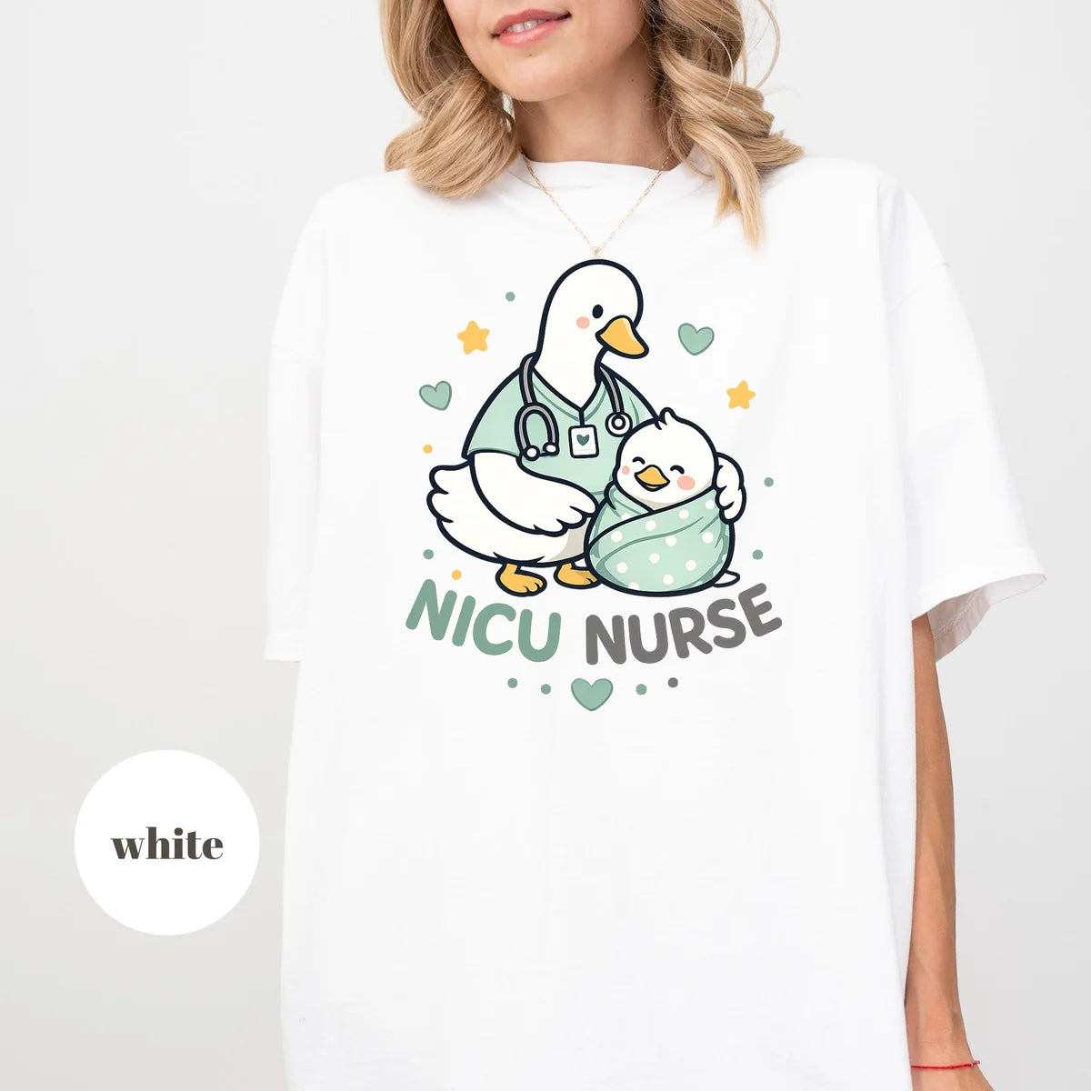 White Comfort Colors 1717 T-shirt with NICU Nurse design