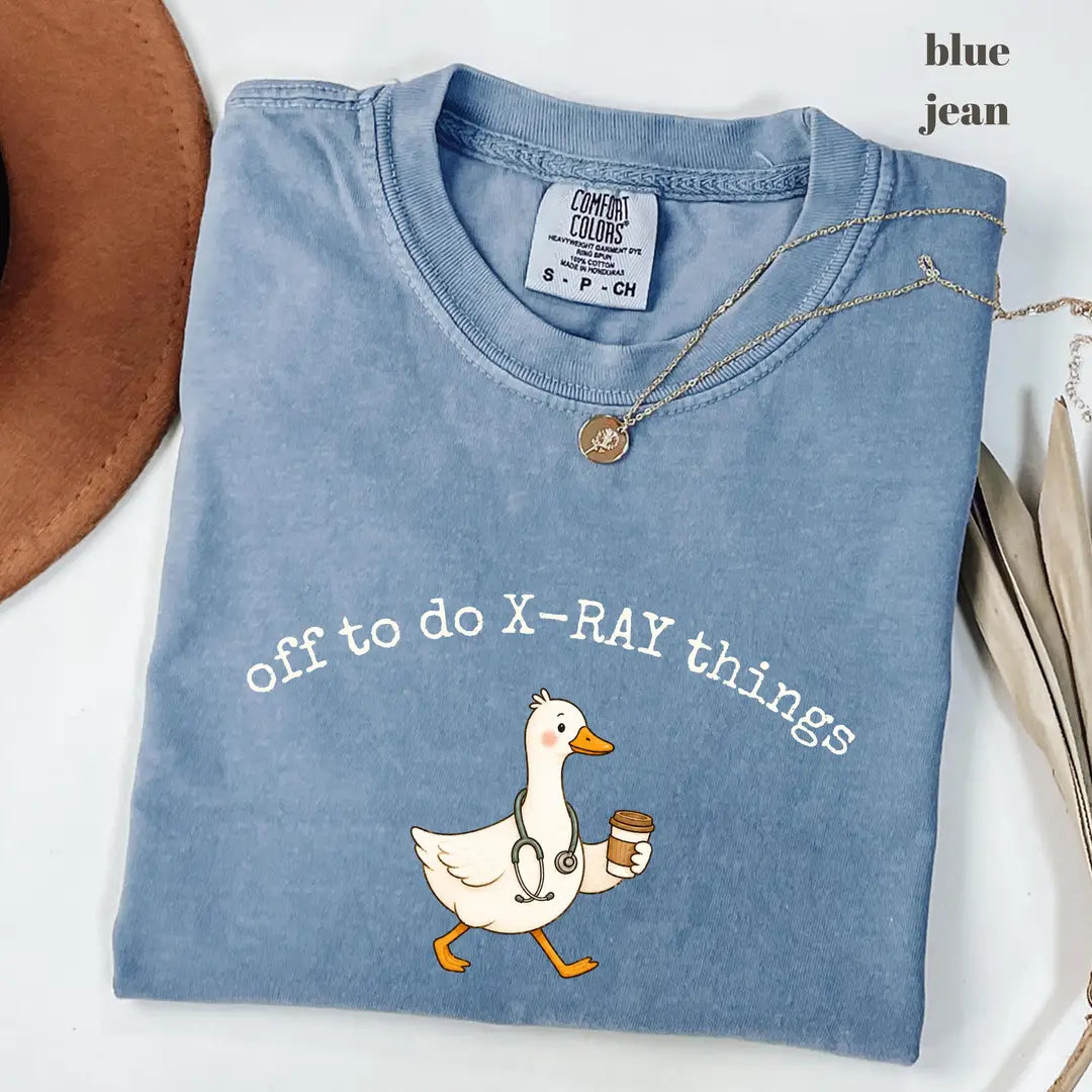Blue Jean Comfort Colors 1717 T-shirt with Off To Do X-Ray Things design worn by a model