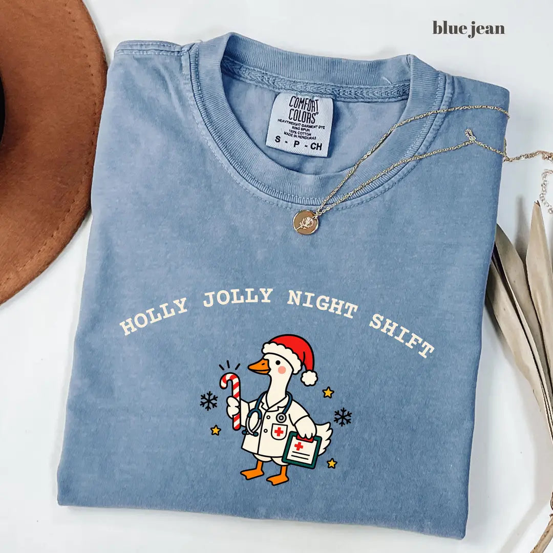 Comfort Colors 1717 T-shirt with Christmas Nurse design worn by a model view 5