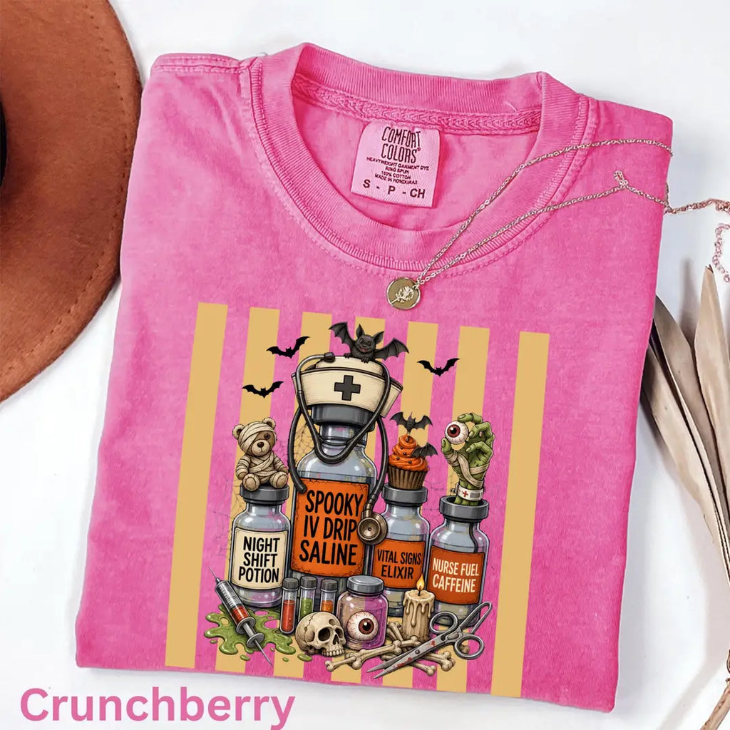 Nurse Halloween Potion Bottles Comfort Colors T-Shirt alternate product view.
