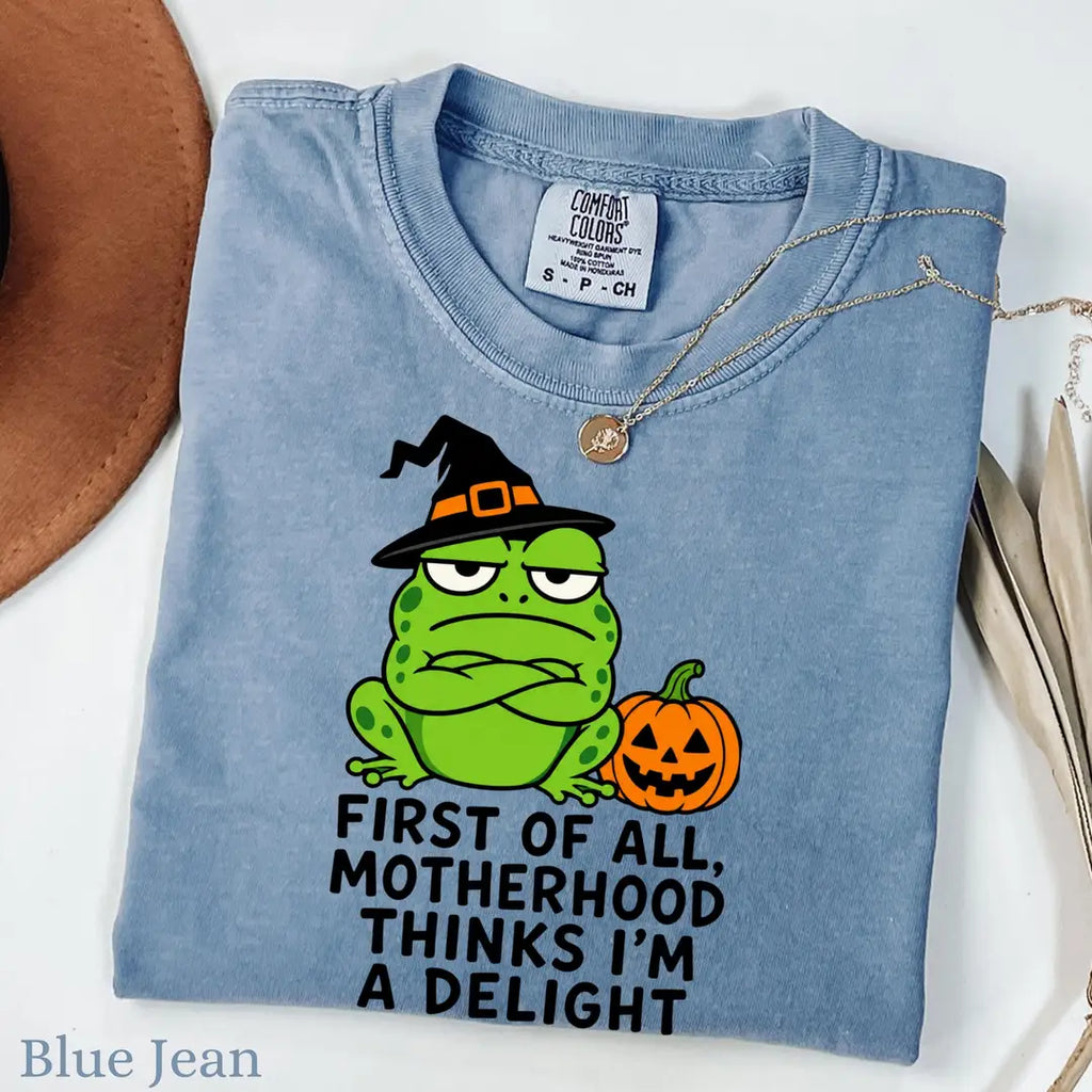 First of All Motherhood Thinks I'm a Delight - Frog Mom Comfort Colors T-Shirt alternate product view.