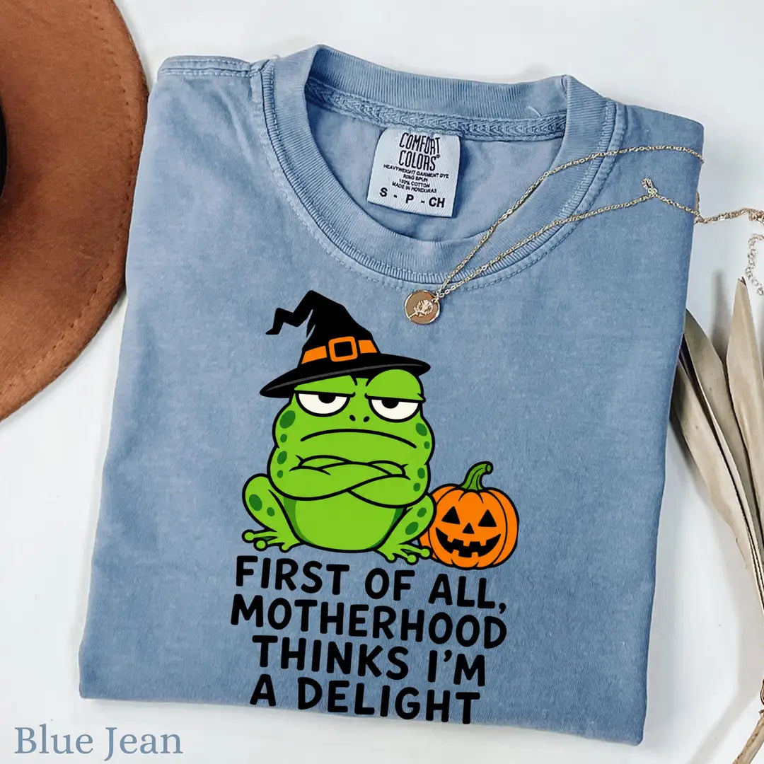 First of All Motherhood Thinks I'm a Delight - Frog Mom Comfort Colors T-Shirt alternate product view.