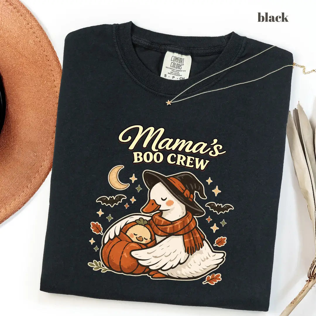 Black CF Comfort Colors 1717 T-shirt with Halloween Mom design worn by a model