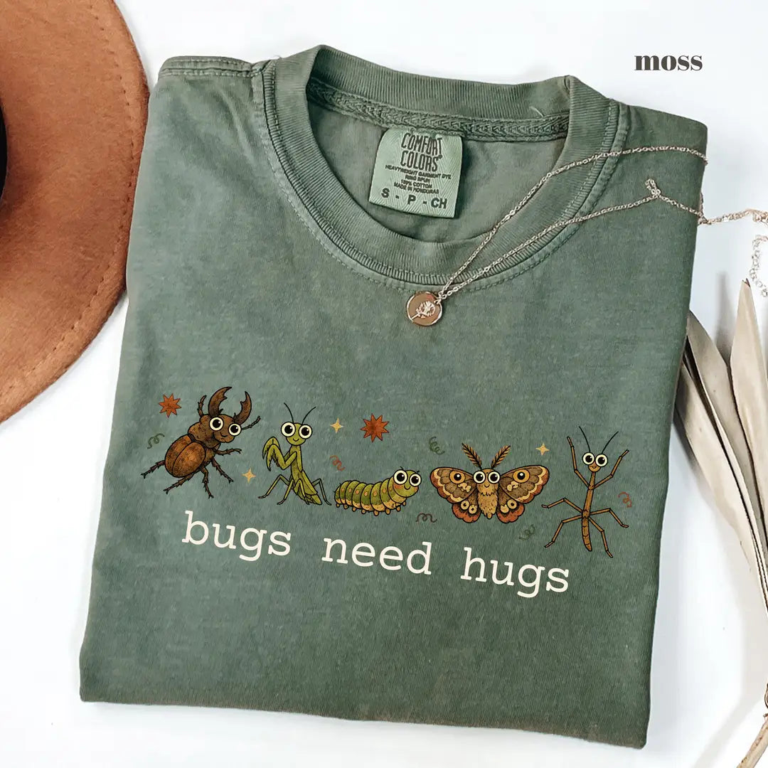 Moss Comfort Colors 1717 T-shirt with Bugs Need Hugs design view 2