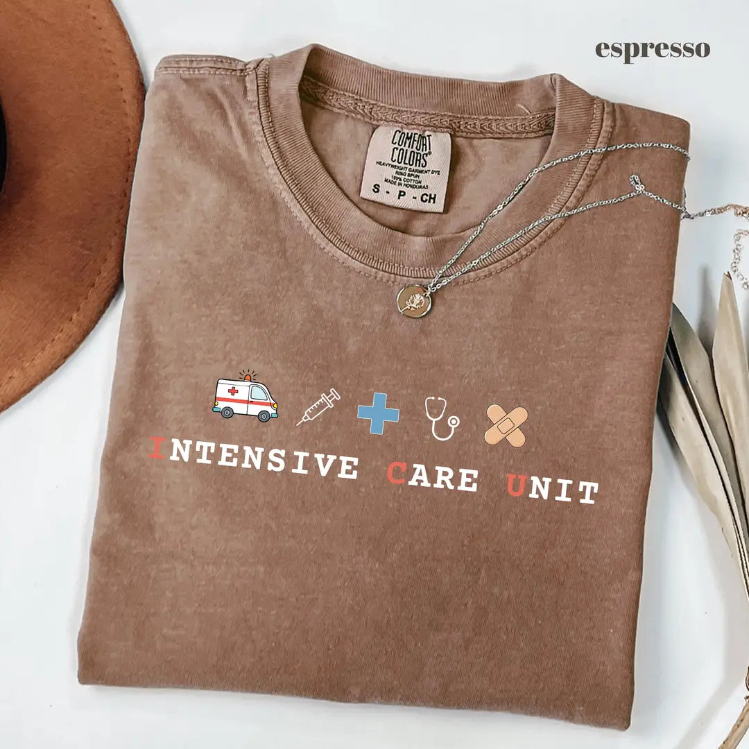 Espresso Comfort Colors 1717 T-shirt with ICU Nurse design
