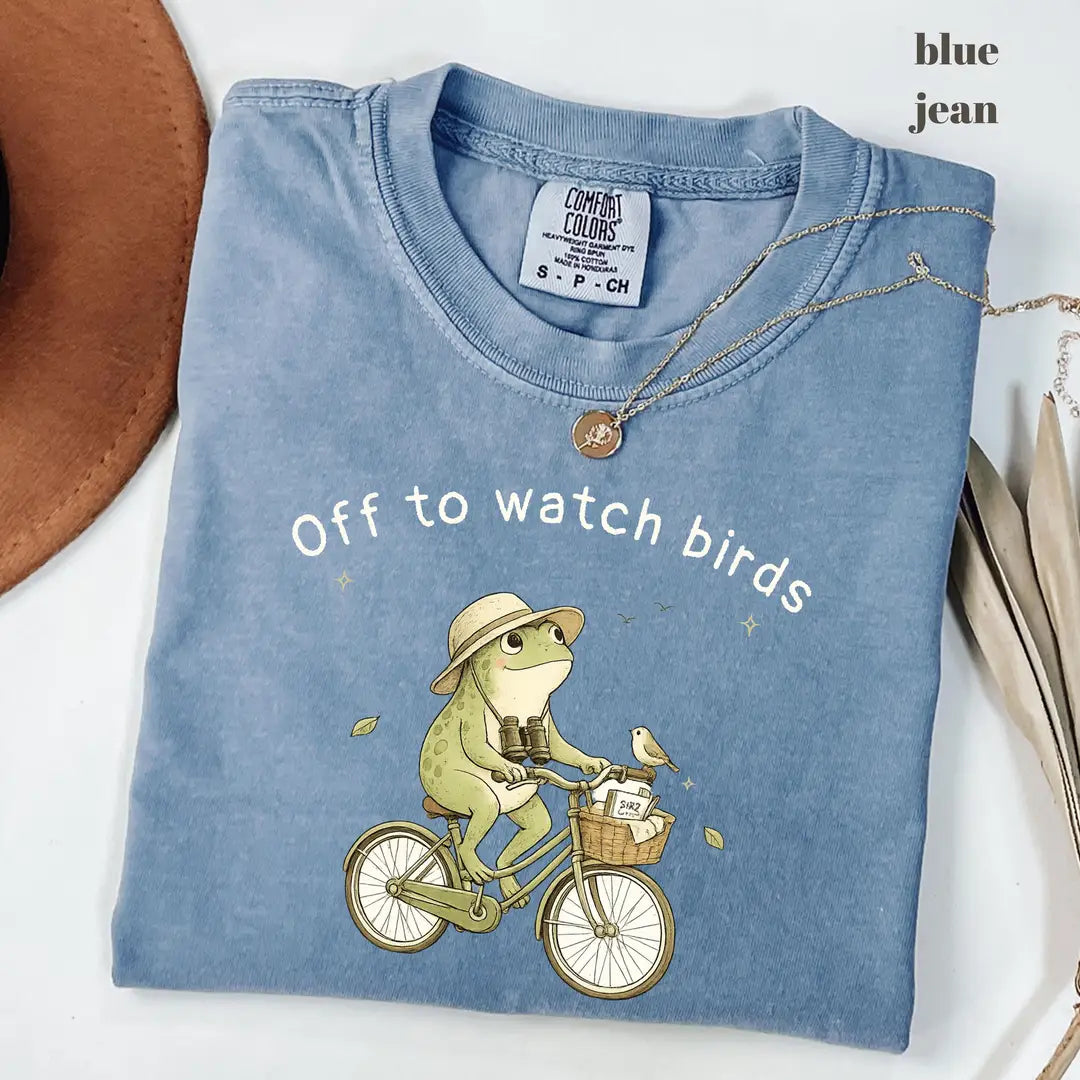 Blue Jean Comfort Colors 1717 T-shirt with Birdwatching design worn by a model