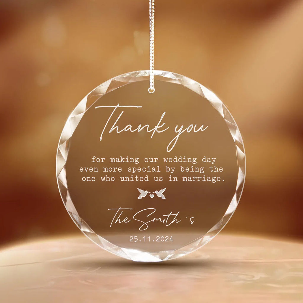 Additional view of a Wedding Officiant personalized engraved engraved crystal glass ornament.