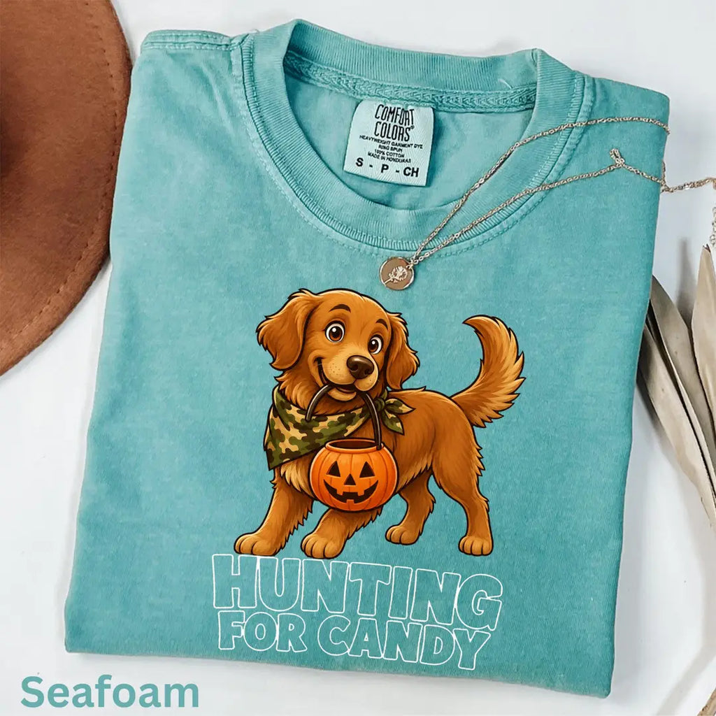 Camo Dog Halloween Comfort Colors T-Shirt alternate product view in Seafoam.