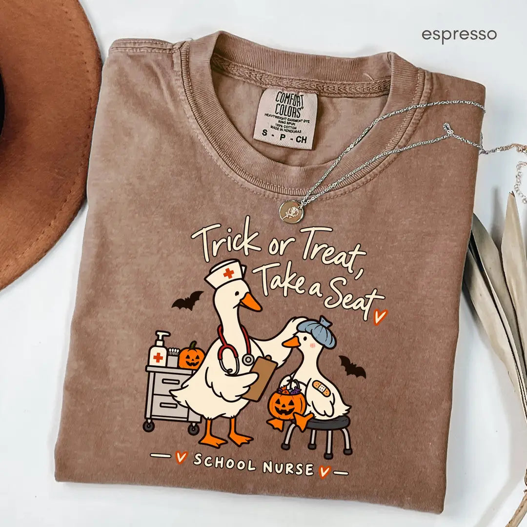 Espresso Comfort Colors 1717 T-shirt with School Nurse Halloween design view 2