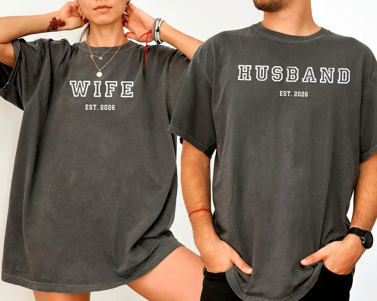 Comfort Colors 1717 T-shirt with Husband and Wife Est Year Matching design alternate view