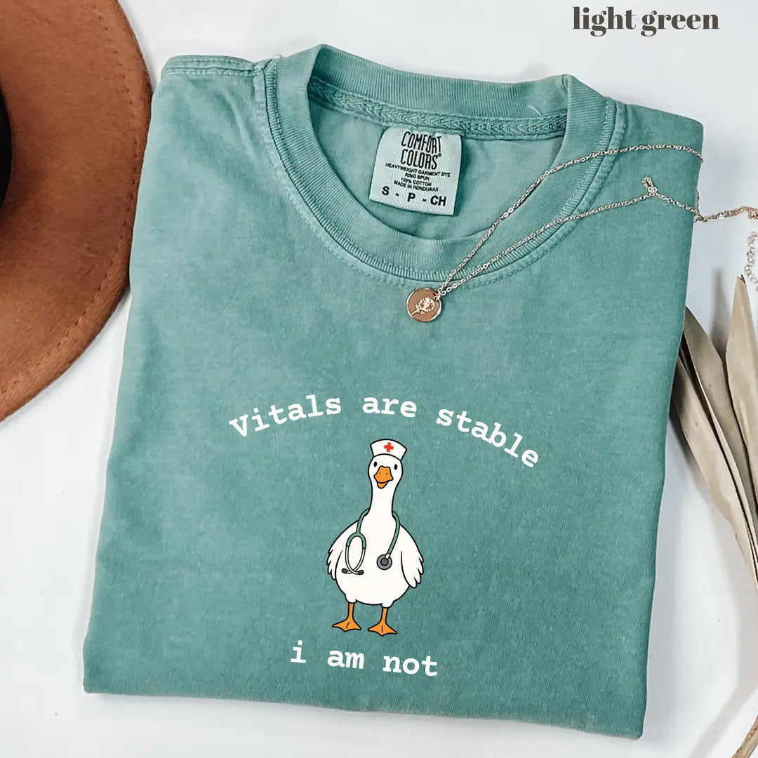 Comfort Colors 1717 T-shirt with Vitals Are Stable I Am Not design worn by a model