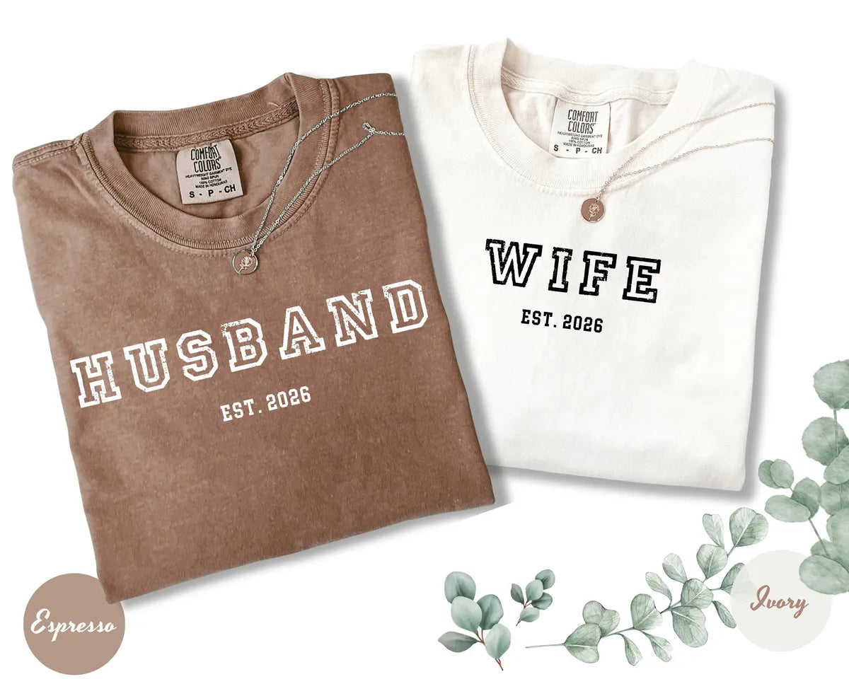 Espresso Comfort Colors 1717 T-shirt with Husband and Wife Est Year Matching design