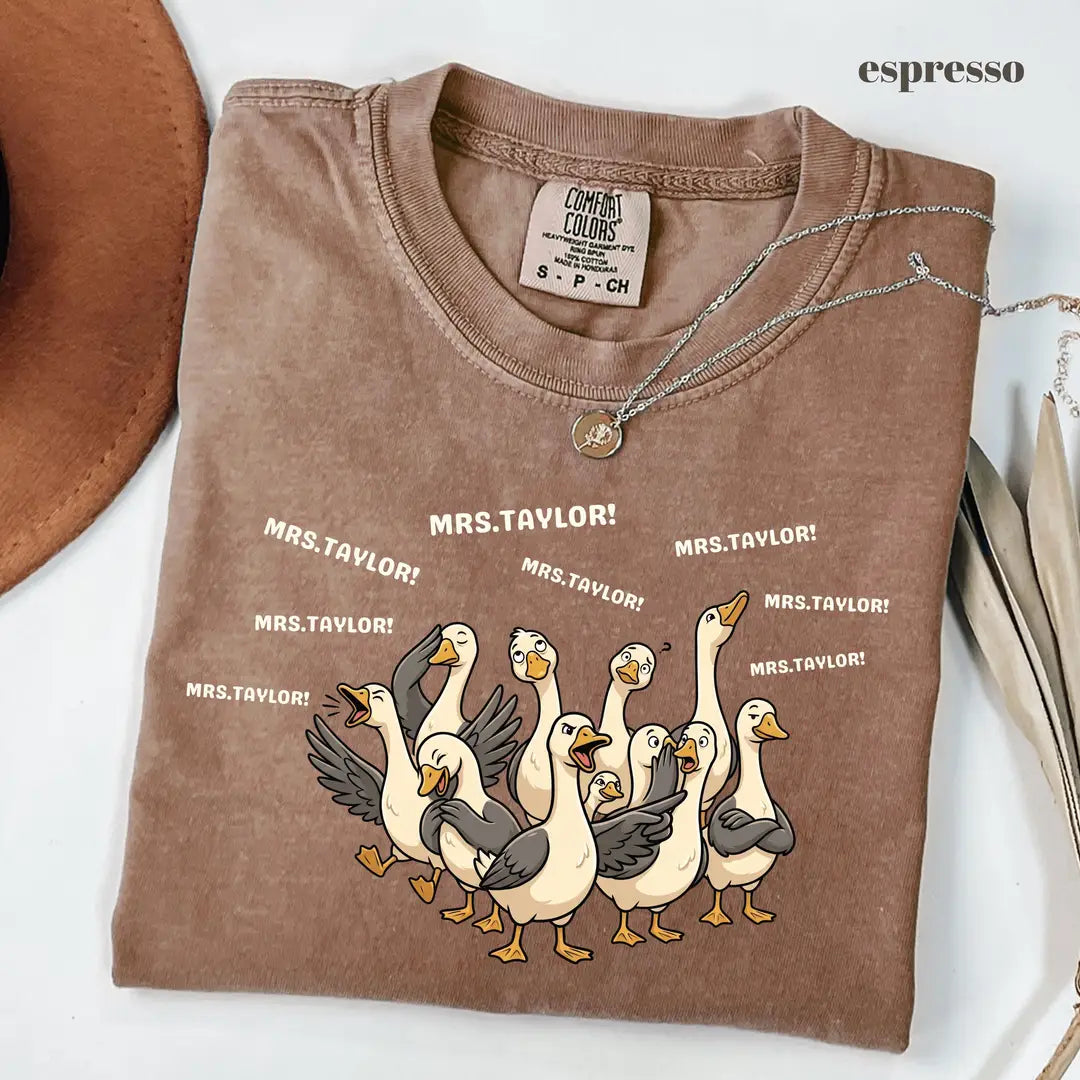 Espresso Comfort Colors 1717 T-shirt with Goose Teacher design