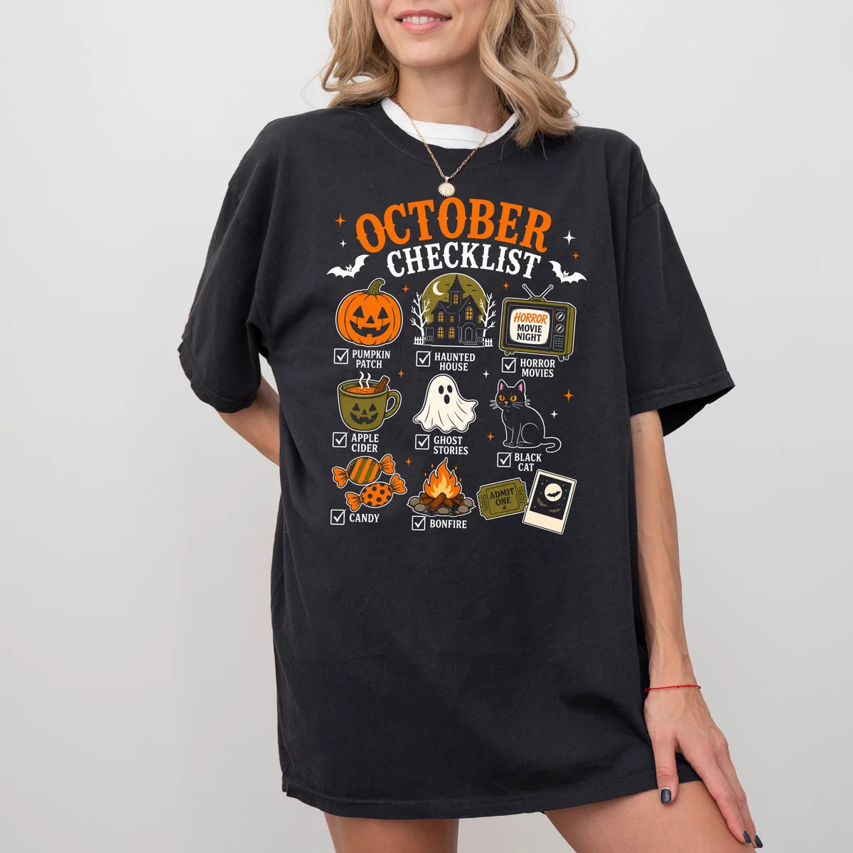 Black CF Comfort Colors 1717 T-shirt with October Checklist design