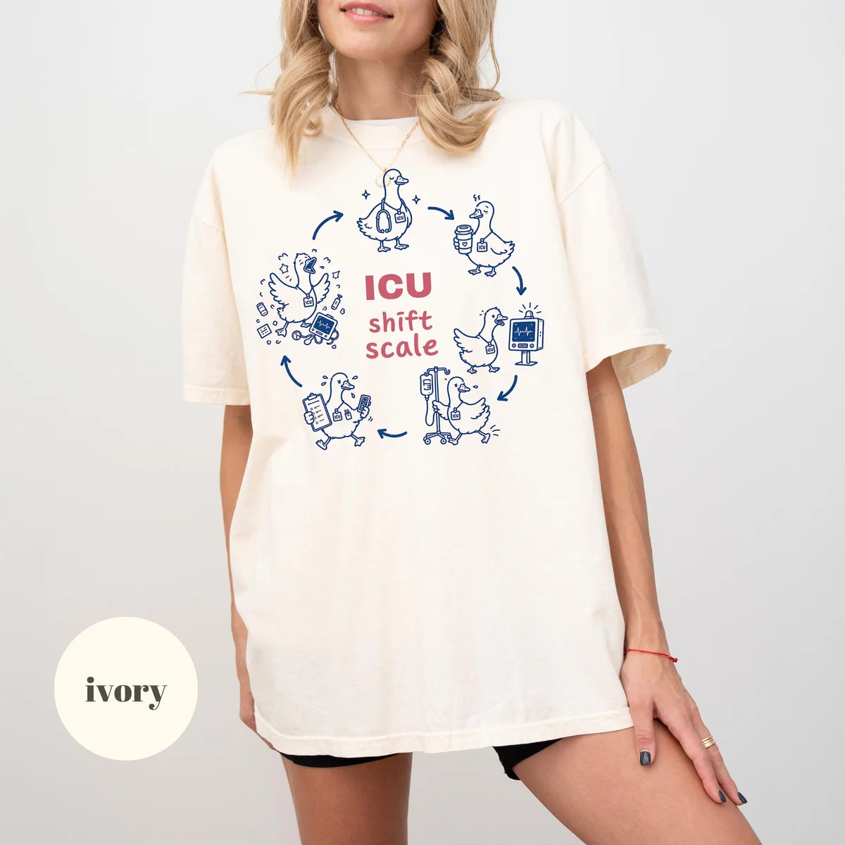 Ivory Comfort Colors 1717 T-shirt with ICU Nurse design