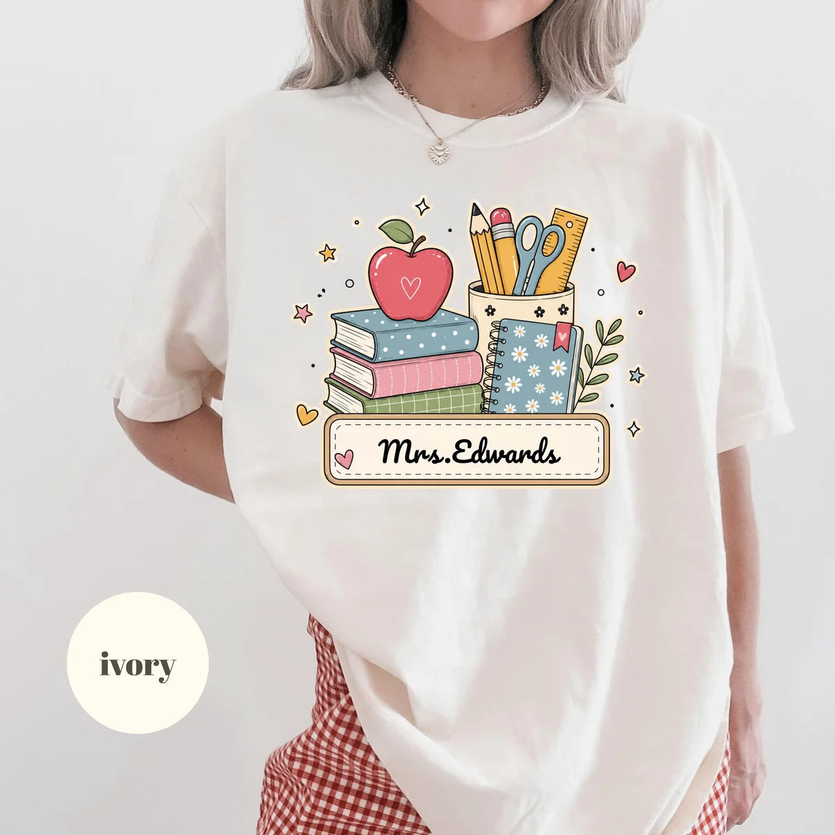 Ivory Comfort Colors 1717 T-shirt with Teacher design