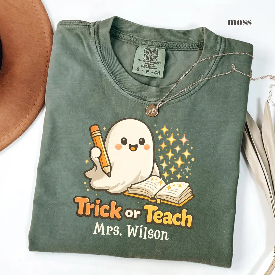 Moss Comfort Colors 1717 T-shirt with Halloween Teacher design