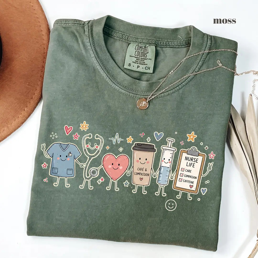 Moss Comfort Colors 1717 T-shirt with Nurse Life design