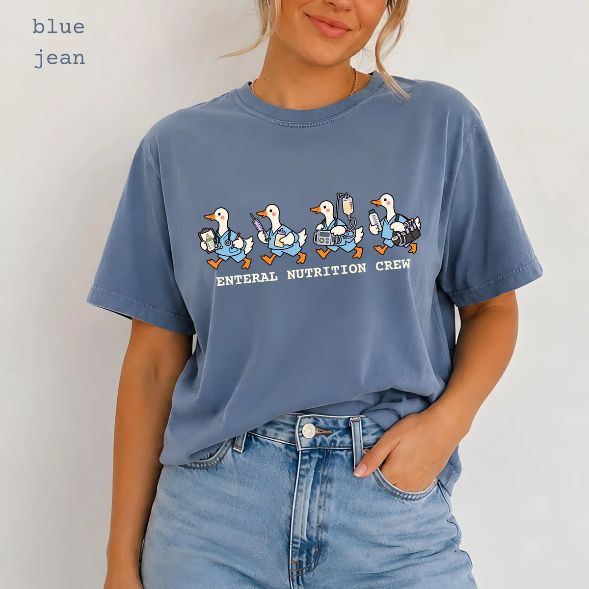 Blue Jean Comfort Colors 1717 T-shirt with Enteral Nutrition Crew design view 2