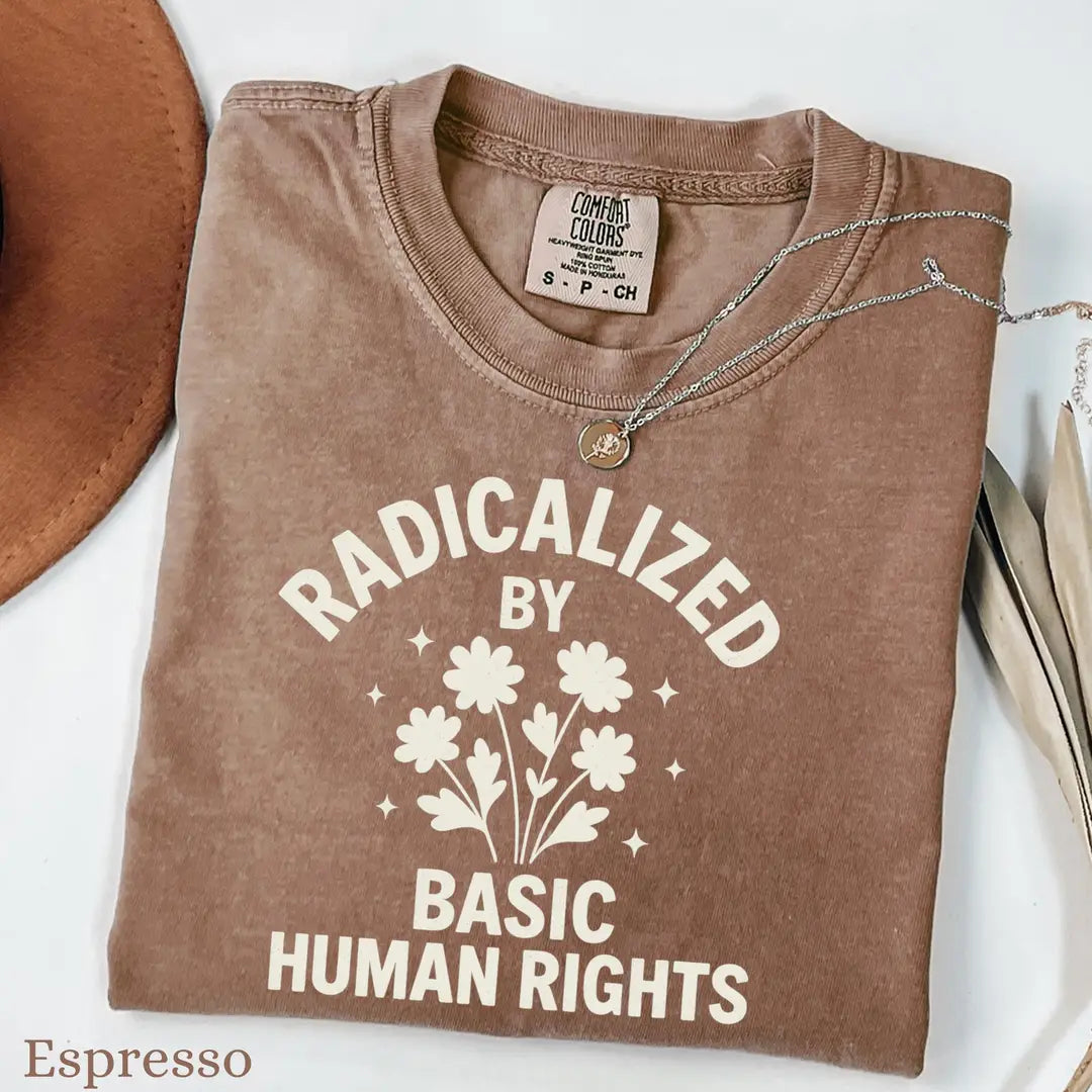 Espresso Comfort Colors 1717 T-shirt with Human Rights design, alternate product view.