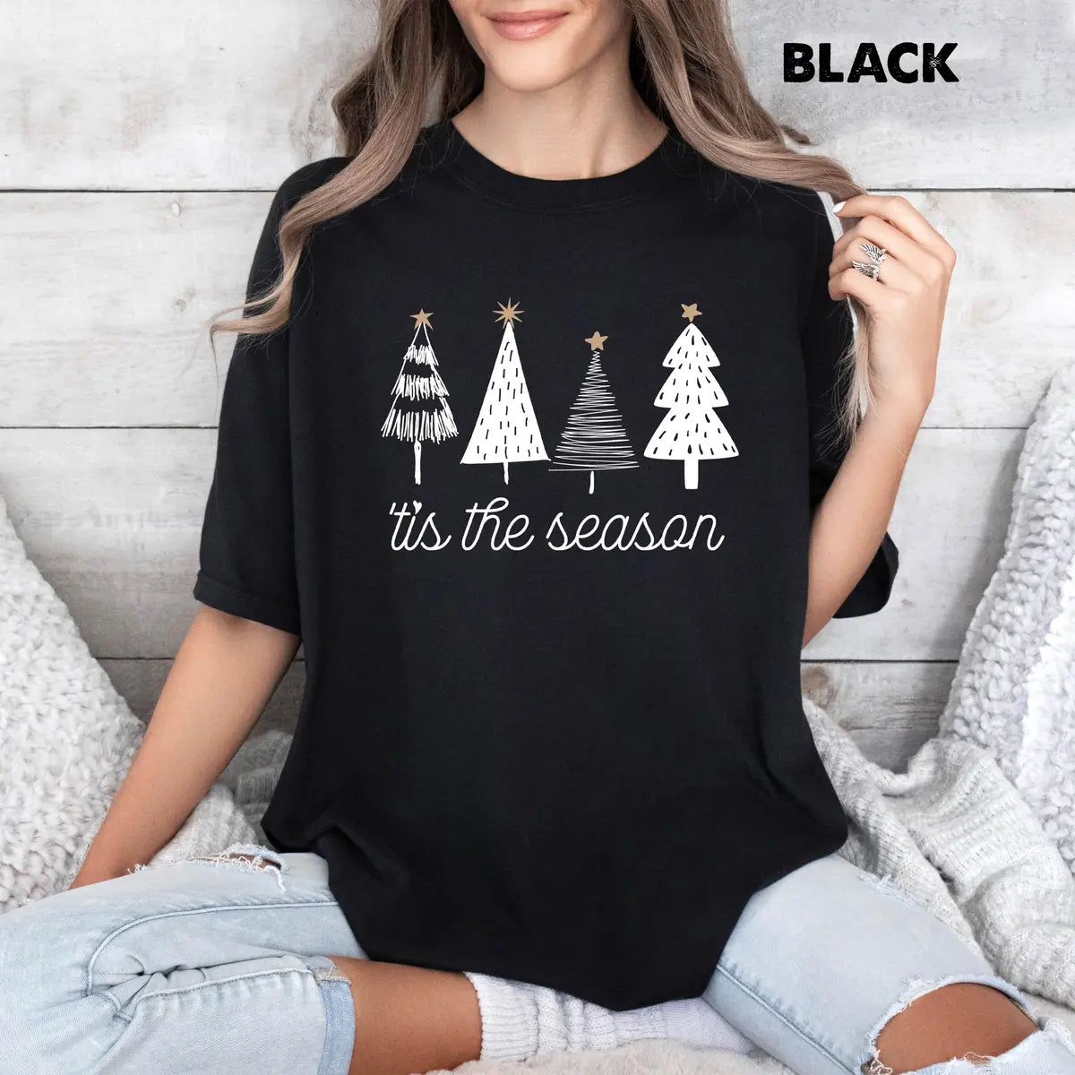 Black CF Comfort Colors 1717 T-shirt with Tis The Season Christmas design