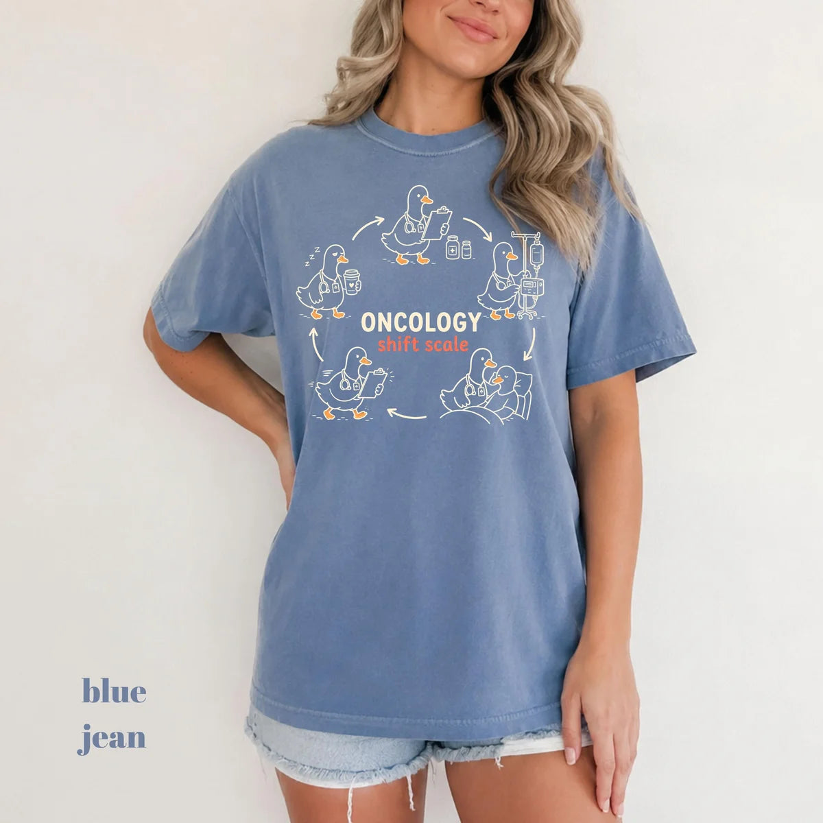 Blue Jean Comfort Colors 1717 T-shirt with Oncology Nurse design