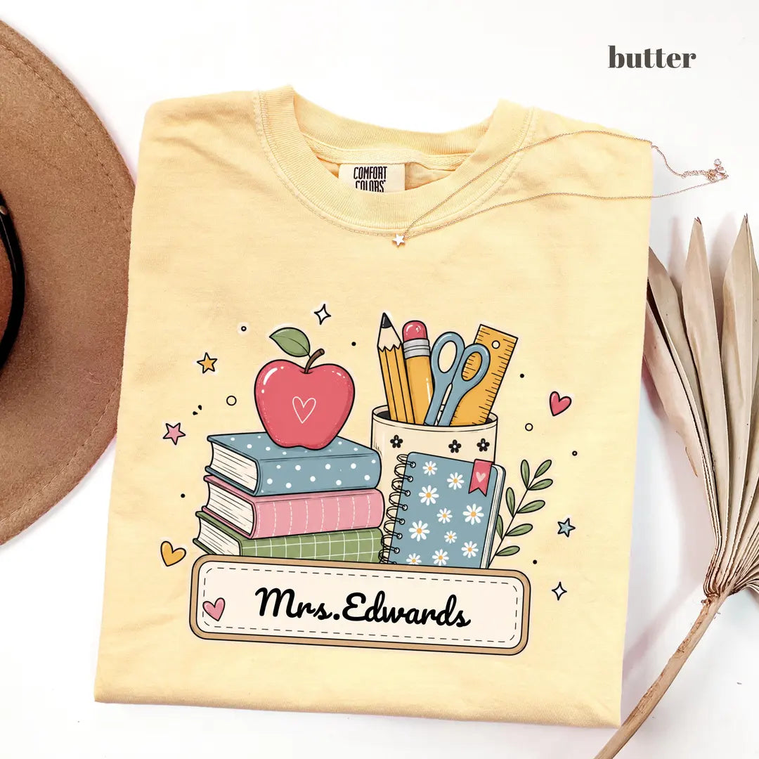 Butter Comfort Colors 1717 T-shirt with Teacher design